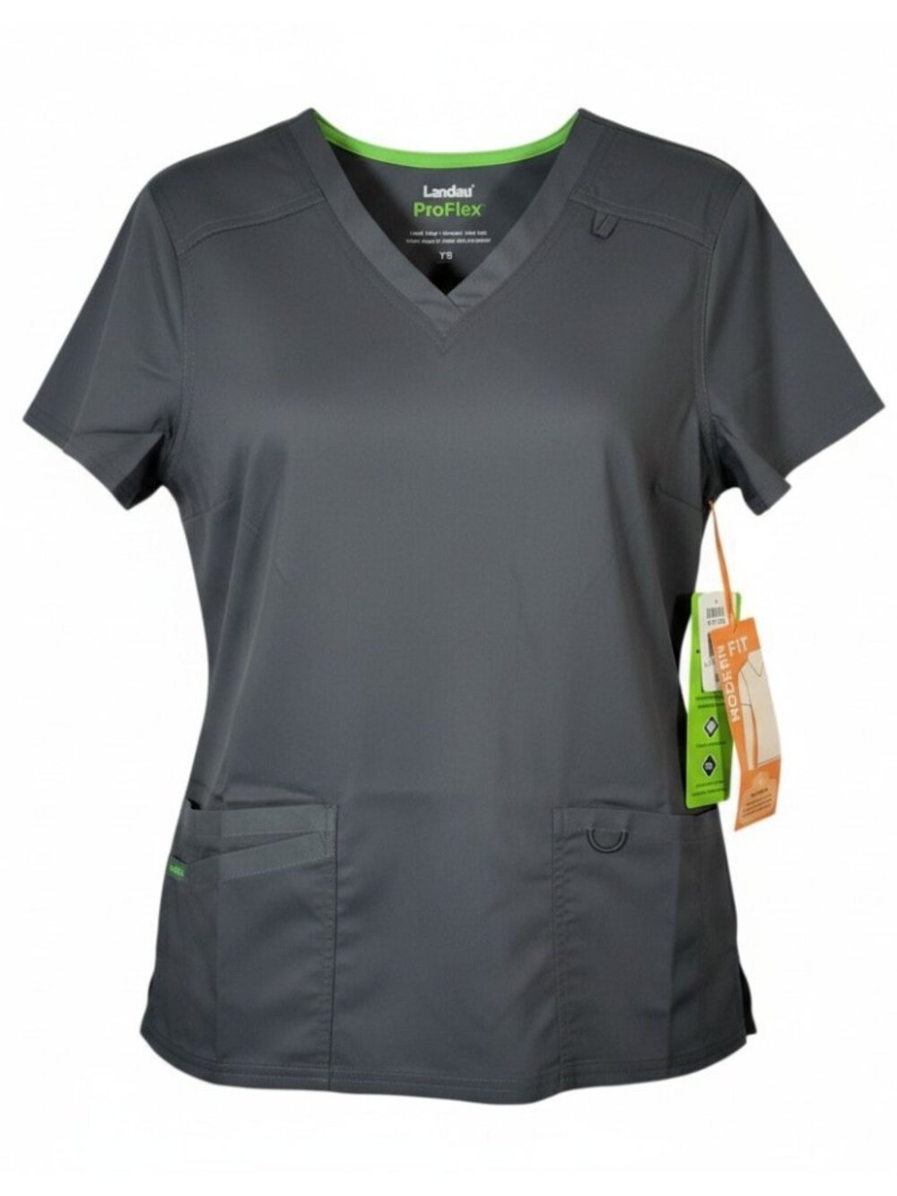Landau Proflex V-Neck Short Sleeve Scrub Top Modern Fit Gray Women’s Small
